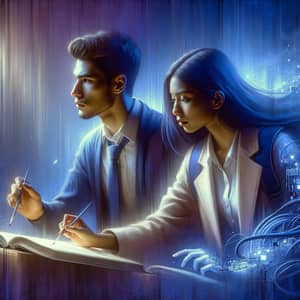 Fantasy Illustration of University Students Studying Technology Degree