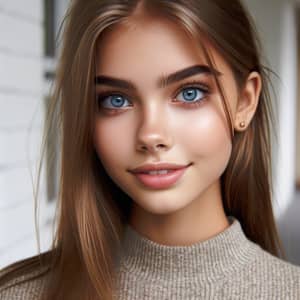 Pretty Young Woman with Blue Eyes