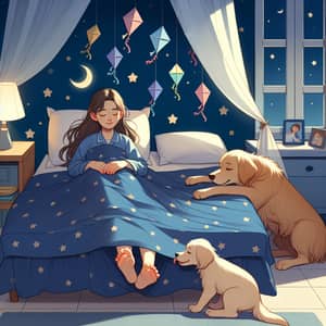 Serene Scene: Asian Girl Asleep with Golden Retriever