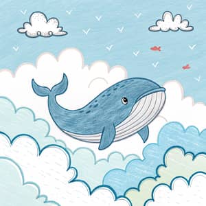 Whale-Shaped Cloud in Childish Drawing Style