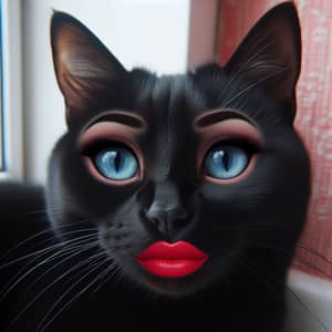 Feminine Black Cat with Striking Blue Eyes & Makeup