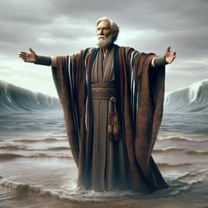 Elderly Religious Figure Parting Great Salt Lake | Hyper-realistic Scene