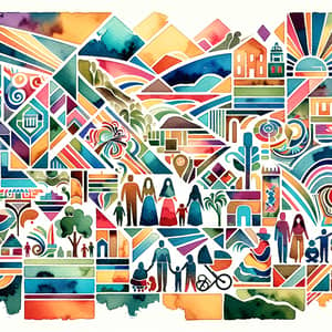 Diverse Ecuadorian Families in Abstract Watercolor Art