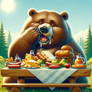 Hungry Bear Enjoying a Picnic Feast