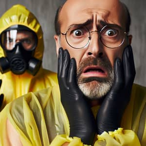 Middle-Aged Caucasian Man in Yellow Hazmat Suit