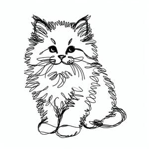 Minimalist Siberian Kitten Illustration in Black Line Art