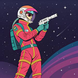 Retro 80s Space Character with White Gun