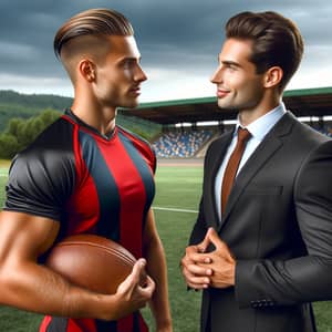 Athletic Sportsman Meeting Fit Individual in Formal Suit