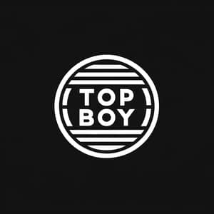 Minimalist Design: TOP BOY in Round Shape on Black Background