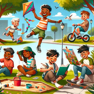 Diverse Boys Enjoying Summer Activities in the Park