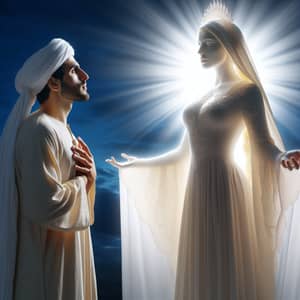 Middle-Eastern Man Worshipping Larger-Than-Life Hispanic Goddess