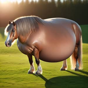 Healthy and Cheerful Horse with Enlarged Belly in Peaceful Field