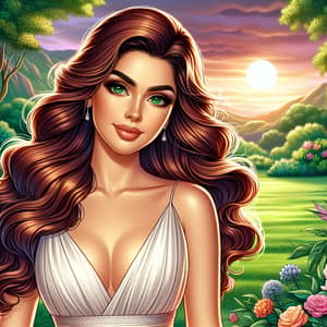 Tranquil Green Garden: Beautiful Hispanic Woman Illustration