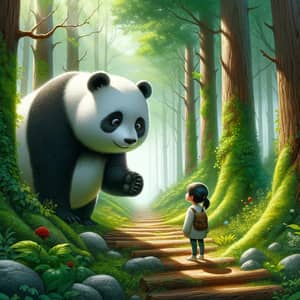 Panda Bear Adventure: Encountering Little Girl in Forest