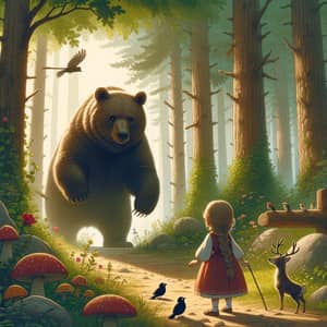 Bear Encounters Little Girl in Forest