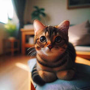 Brown Fur Playful Domestic Cat on Cushion | Lively Personality