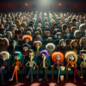 characters of modern Russian animation are sitting in the cinema hall