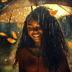 Joyful Black Model Embracing Rain - Ethereal Portrait