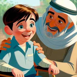 Caucasian Boy with Disability and Middle-Eastern Caregiver Animation