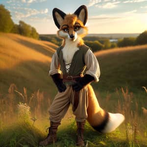 Golden Fur Anthropomorphic Fox in Grassy Meadow