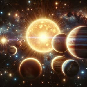 Radiant Sun and Planets: Cosmic Scenery Illustration