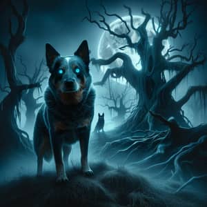 Eerie Blue Heeler Scene with Creepy Moonlight