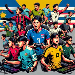 Malaysia e-Football League Poster: Diverse Players in Action