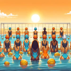 Diverse Women's Water Polo Match on Beach | Vibrant Scene