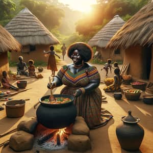 Traditional African Woman Cooking in Rural Setting