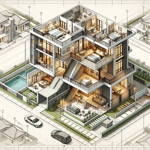 Detailed Two-Story Building Design with Independent Units and Garage