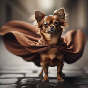 Brown Female Chihuahua in Billowing Cape | Proud Standing Pose