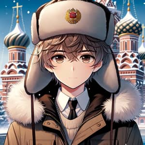 Teenage Russian Boy in Traditional Attire | Winter Anime Illustration