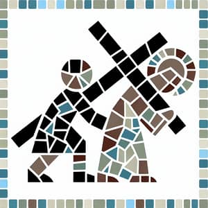 Cartoon Mosaic Art: Helping Jesus Carry Cross | Geometric Design