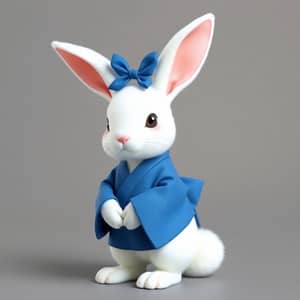 Whimsical White Rabbit in Blue Japanese Attire