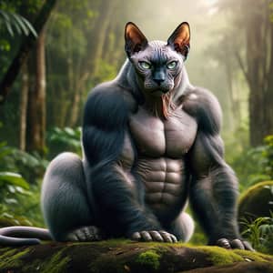 Mystical Sphinx-Gorilla Hybrid in Tropical Forest