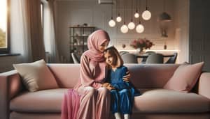 Cozy Moments: Mother and Child in a Warm Living Room