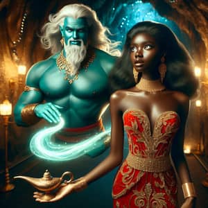 Black Woman and Genie Encounter in Lavish Cavern