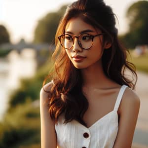 Stylish South Asian Woman in Round Glasses and Summer Dress