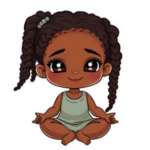 Happy Chibi African American Girl Meditating