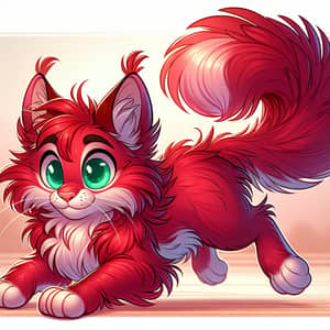 Cartoon Cat with Lush Red Fur | Joyful & Playful Illustration