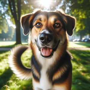 Healthy Medium Mixed Breed Dog with Tricolor Coat