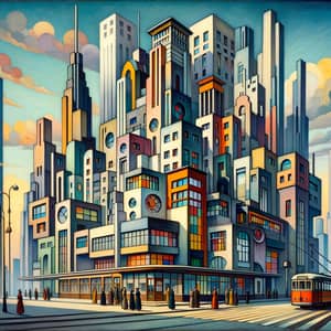 Early 20th Century City Bus Stop | Abstract Cubist Style