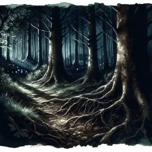 Dark Forest Watercolor: Mystical Nightscape Art