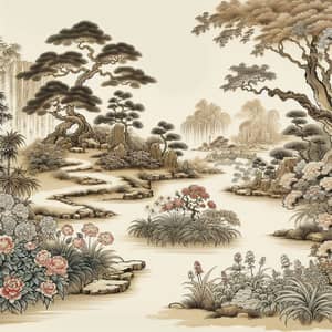 Tranquil Chinese Garden: Exotic Plants & Blooming Flowers