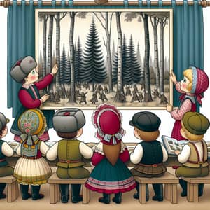 Bright and Cheeful Slavic Preschool Children Studying a Forest Photo