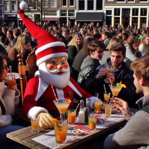 European Holiday Figure at Neude, Utrecht Sipping Cocktails