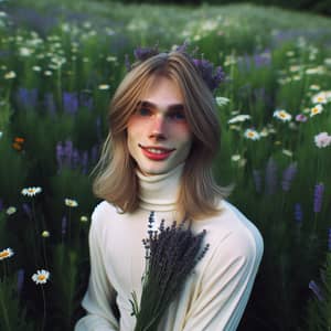 Angelic Young Man in a Blooming Meadow