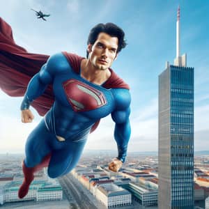 Superman Flying Near Handelskai Tower in Vienna