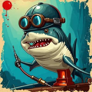 Cartoon Shark Commercial Diver Helmet with Welding Rod