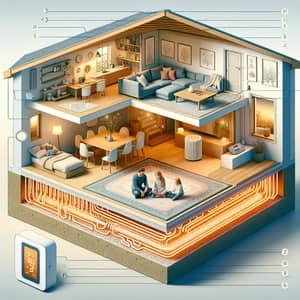 Detailed Cross-Section View of House with Underfloor Heating Technology